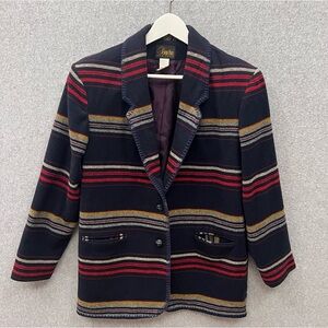 VTG Womens Sz Med/Sm Southwest Striped Wool Blend Blanket Style Blazer Americana